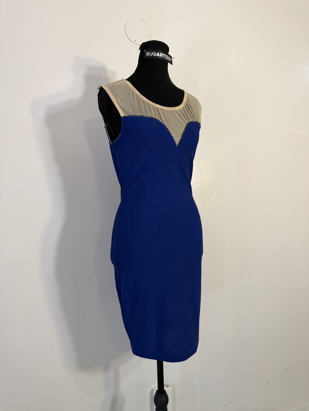 Bundle 3/$20 Sleeveless Blue Mini Dress with Ivory Mesh Yoke